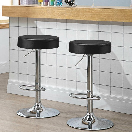 Set of 2 Adjustable Round PU Leather Swivel Barstool with Chrome Footrest-White