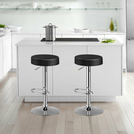 Set of 2 Adjustable Round PU Leather Swivel Barstool with Chrome Footrest-White