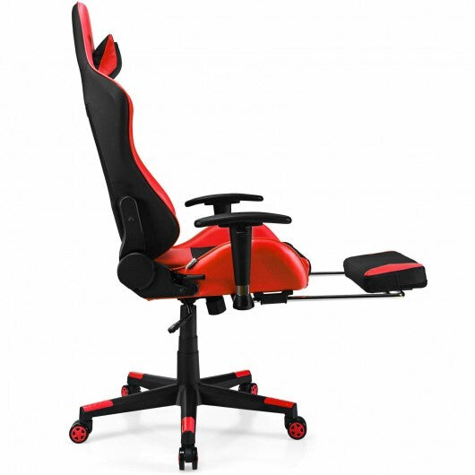 PU Leather Gaming Chair with USB Massage Lumbar Pillow and Footrest -Pink