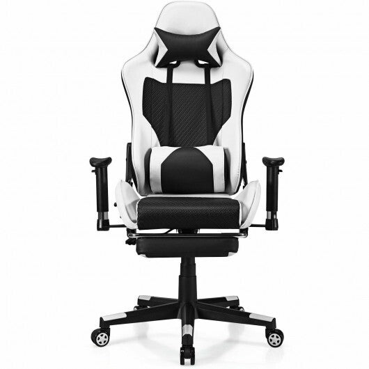PU Leather Gaming Chair with USB Massage Lumbar Pillow and Footrest -Pink