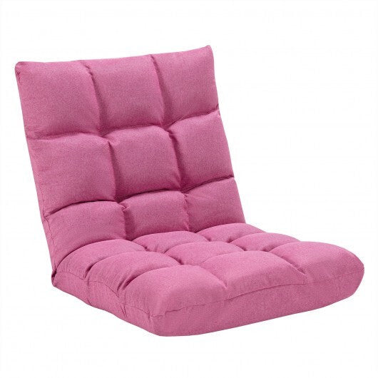 14-Position Adjustable Folding Lazy Gaming Sofa-Pink - Color: Pink