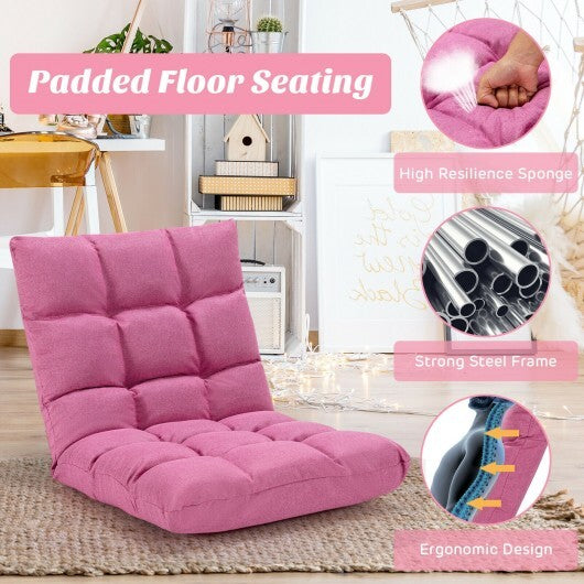 14-Position Adjustable Folding Lazy Gaming Sofa-Pink - Color: Pink