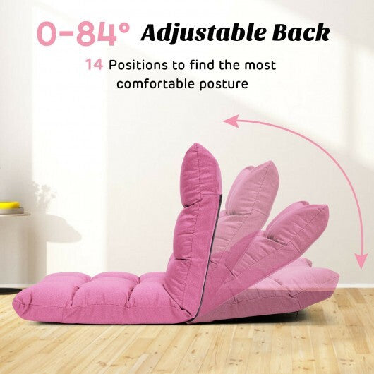 14-Position Adjustable Folding Lazy Gaming Sofa-Pink - Color: Pink