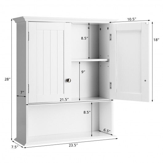 Wall Mount Bathroom Cabinet Storage Organizer with Doors and Shelves-Gray