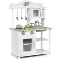 Wooden Pretend Play Kitchen Set for Kids with Accessories and Sink - Color: White