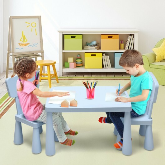 3 Pieces Toddler Multi Activity Play Dining Study Kids Table and Chair Set-Blue - Color: Blue
