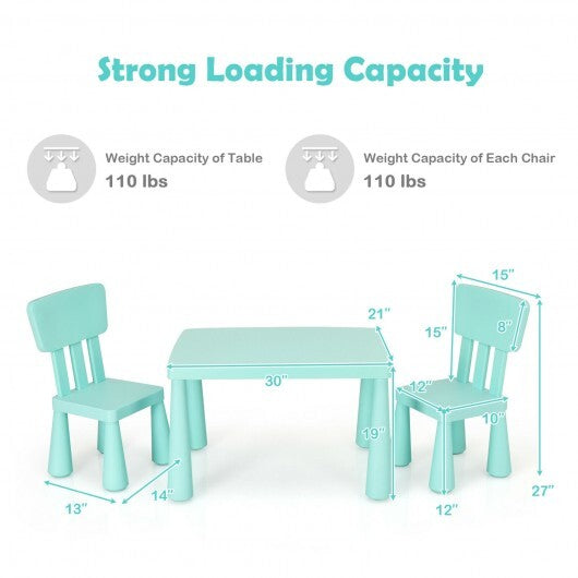 3 Pieces Toddler Multi Activity Play Dining Study Kids Table and Chair Set-Green - Color: Green