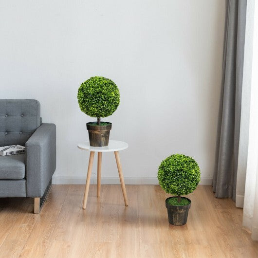 2 Pieces 24 Inch Artificial Boxwood Topiary Ball Tree for House and Office - Color: Green - Size: 24 inches