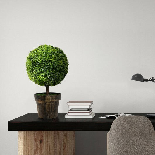 2 Pieces 24 Inch Artificial Boxwood Topiary Ball Tree for House and Office - Color: Green - Size: 24 inches