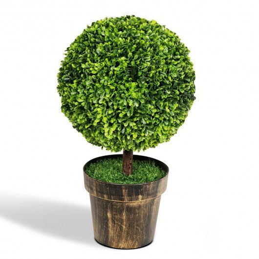 2 Pieces 24 Inch Artificial Boxwood Topiary Ball Tree for House and Office - Color: Green - Size: 24 inches
