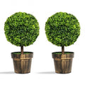 2 Pieces 24 Inch Artificial Boxwood Topiary Ball Tree for House and Office - Color: Green - Size: 24 inches