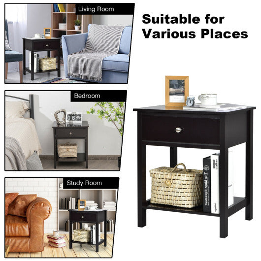 Wooden Storage Shelf with Drawer for Bedroom and Living Room-Black - Color: Black
