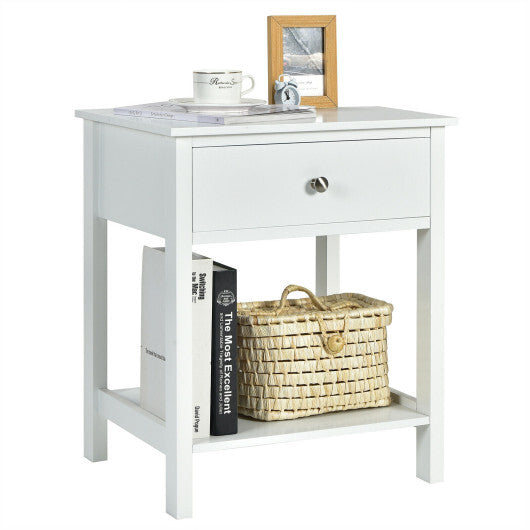 Wooden Storage Shelf with Drawer for Bedroom and Living Room-White - Color: White