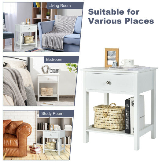 Wooden Storage Shelf with Drawer for Bedroom and Living Room-White - Color: White