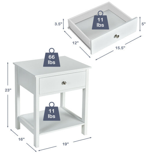 Wooden Storage Shelf with Drawer for Bedroom and Living Room-White - Color: White