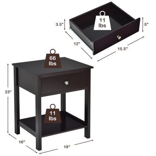 Wooden Storage Shelf with Drawer for Bedroom and Living Room-Black