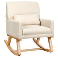 Upholstered Rocking Chair with and Solid Wood Base-Beige