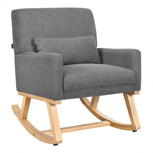 Upholstered Rocking Chair with and Solid Wood Base-Gray - Color: Gray