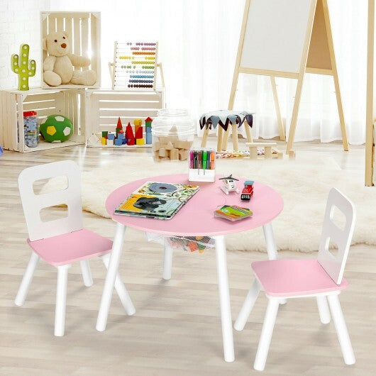 Wood Activity Kids Table and Chair Set with Center Mesh Storage for Snack Time and Homework-Pink - Color: Pink