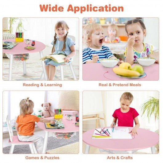Wood Activity Kids Table and Chair Set with Center Mesh Storage for Snack Time and Homework-Pink - Color: Pink
