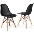 2 Pcs Modern Plastic Hollow Chair Set with Wood Leg-Green
