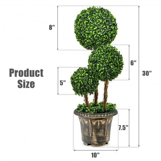 30 Inch Artificial Topiary Triple Ball Tree Indoor and Outdoor UV Protection - Color: Green