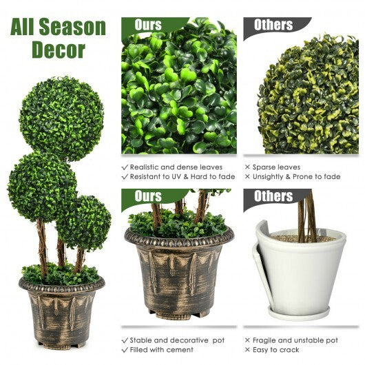 30 Inch Artificial Topiary Triple Ball Tree Indoor and Outdoor UV Protection - Color: Green