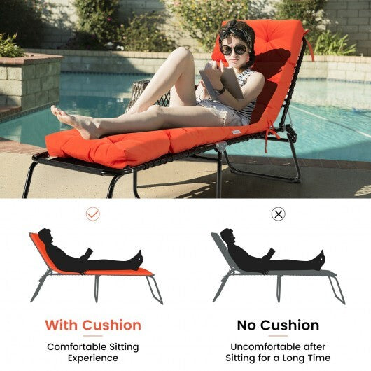 Outdoor Lounge Chaise Cushion with String Ties for Garden Poolside-Orange - Color: Orange