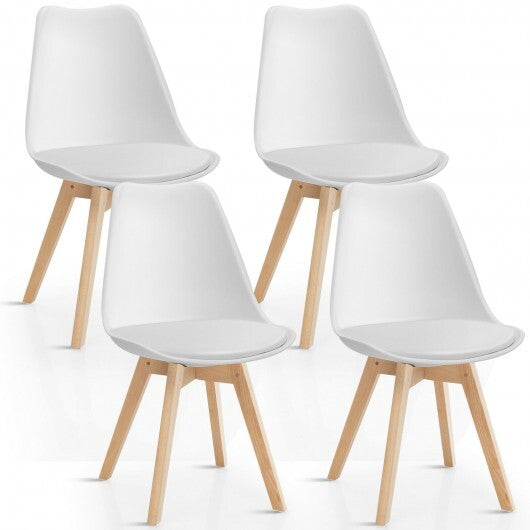 Set of 4 Dining Chairs Mid-Century Modern Shell PU Seat with Wooden Legs-Black