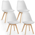 Set of 4 Dining Chairs Mid-Century Modern Shell PU Seat with Wooden Legs-Black