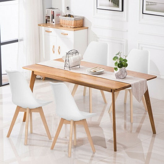 Set of 4 Dining Chairs Mid-Century Modern Shell PU Seat with Wooden Legs-Black