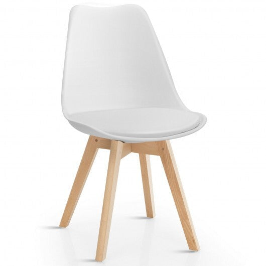 Set of 4 Dining Chairs Mid-Century Modern Shell PU Seat with Wooden Legs-Black