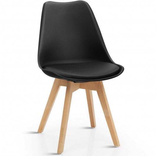 Set of 4 Dining Chairs Mid-Century Modern Shell PU Seat with Wooden Legs-Black