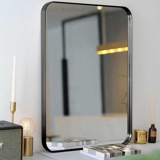 32 Inch x 20 Inch Metal Frame Wall-Mounted Rectangle Mirror-Golden