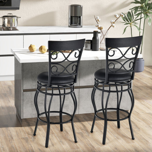 2 Pieces 30 Inch 360 Degree Swivel Bar Stools with Leather Padded Seat-Brown
