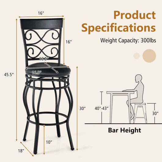 2 Pieces 30 Inch 360 Degree Swivel Bar Stools with Leather Padded Seat-Brown