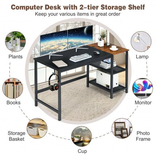 59 Inch Home Office Computer Desk with Removable Storage Shelves-Black - Color: Black