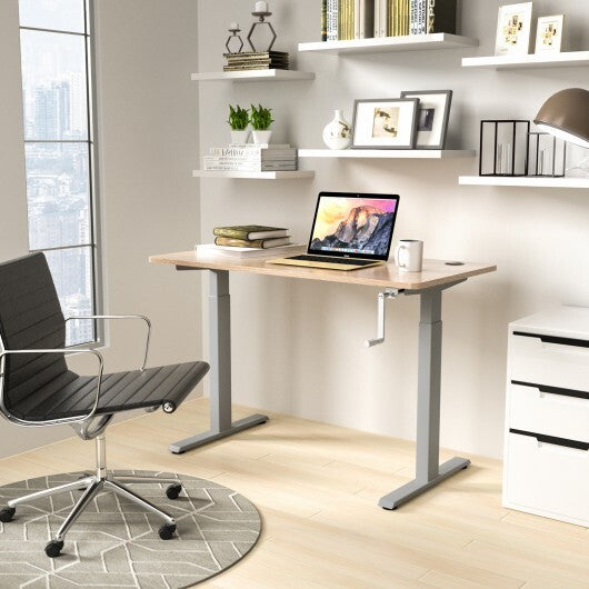 Hand Crank Sit to Stand Desk Frame Height Adjustable Standing Base-Gray - Color: Gray