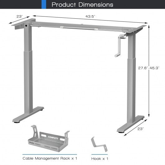 Hand Crank Sit to Stand Desk Frame Height Adjustable Standing Base-Gray - Color: Gray