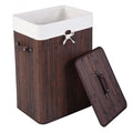 Rectangle Bamboo Hamper Laundry Basket Washing Cloth Bin Storage Bag Lid 3 color-Brown - Color: Brown
