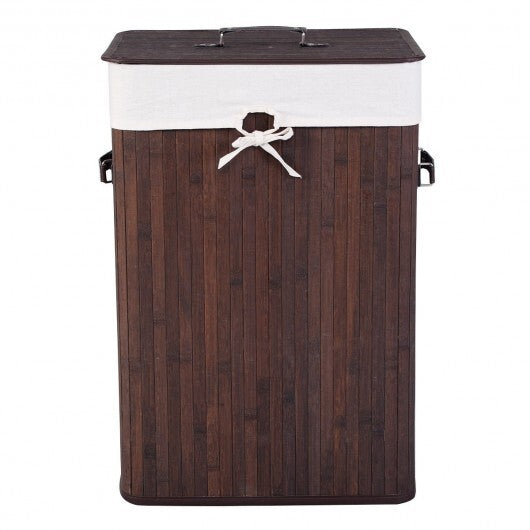 Rectangle Bamboo Hamper Laundry Basket Washing Cloth Bin Storage Bag Lid 3 color-Black