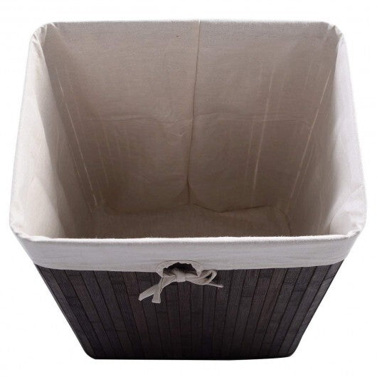 Rectangle Bamboo Hamper Laundry Basket Washing Cloth Bin Storage Bag Lid 3 color-Black