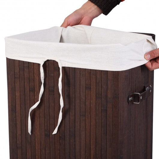Rectangle Bamboo Hamper Laundry Basket Washing Cloth Bin Storage Bag Lid 3 color-Black