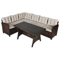 3 Pieces Hand-Woven Rattan Outdoor Sofa Set with Dining Table