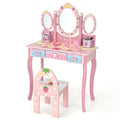 Kids Vanity Princess Makeup Dressing Table Chair Set with Tri-fold Mirror-White