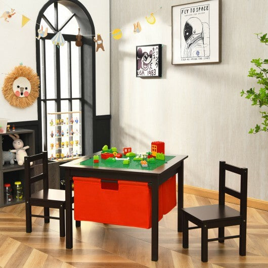 2-in-1 Kids Activity Table and 2 Chairs Set with Storage Building Block Table-Espresso - Color: Dark Brown