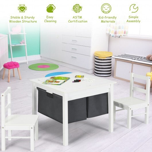 2-in-1 Kids Activity Table and 2 Chairs Set with Storage Building Block Table-White - Color: White