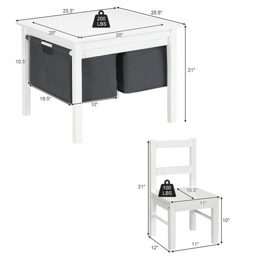 2-in-1 Kids Activity Table and 2 Chairs Set with Storage Building Block Table-White - Color: White