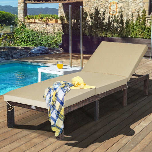 Outdoor Rattan Adjustable Cushioned Chaise-Red