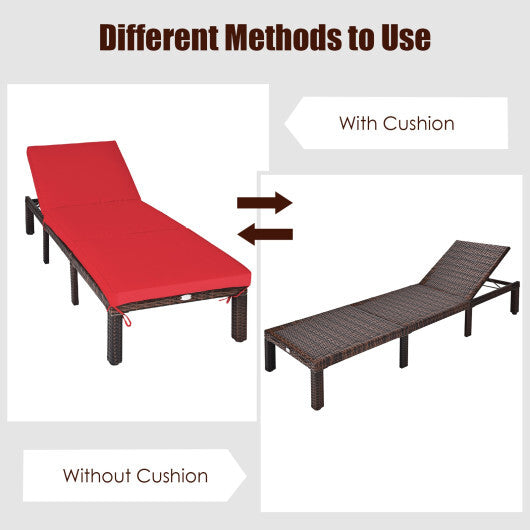 Outdoor Rattan Adjustable Cushioned Chaise-Red